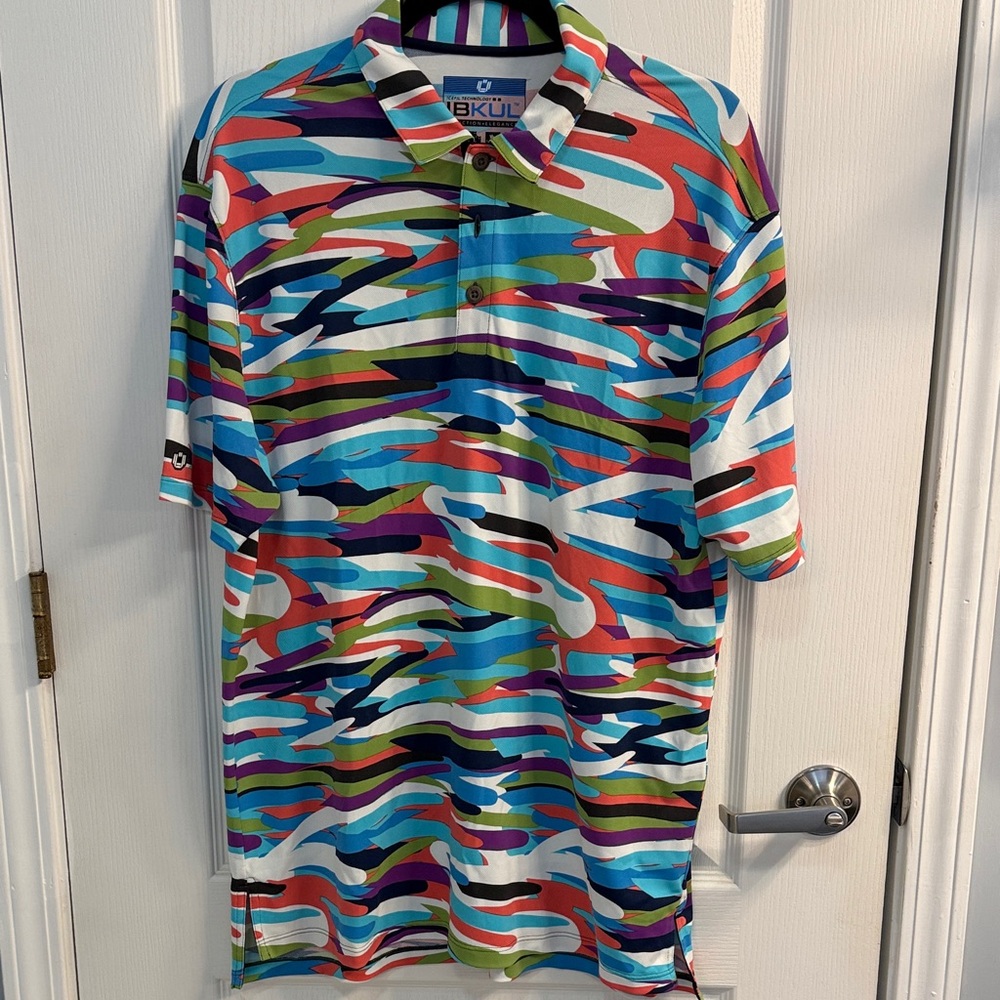IBKUL Men's Colorful Camouflage Polo Shirt Size L